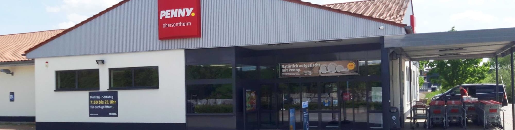 Sie sehen den Eingang vom Penny Markt in Obersontheim Stockaecker 3