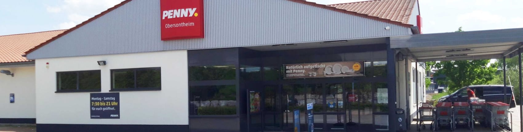 Sie sehen den Eingang vom Penny Markt in Obersontheim Stockaecker 3