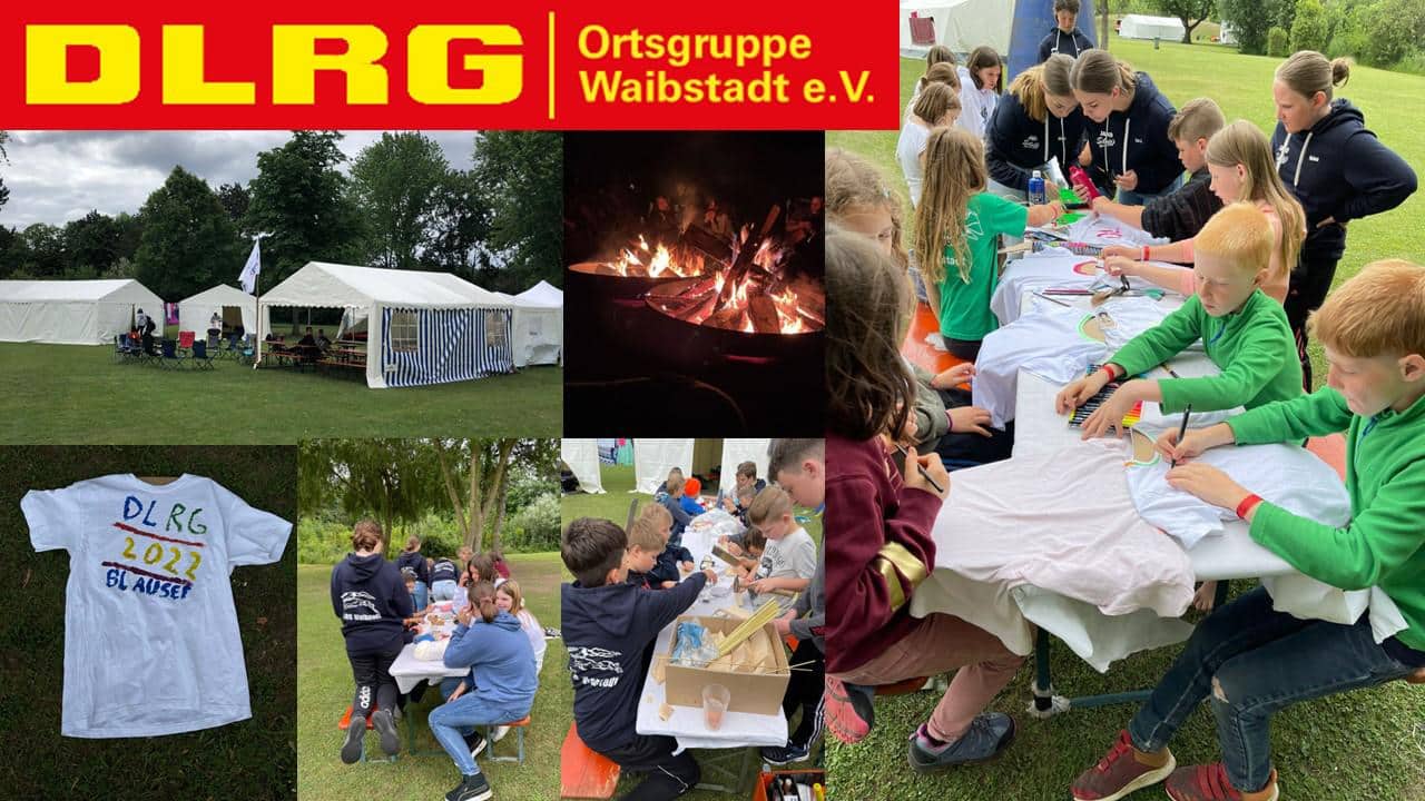 Collage von Kindern beim Basteln, Malen und beim Lagerfeuer