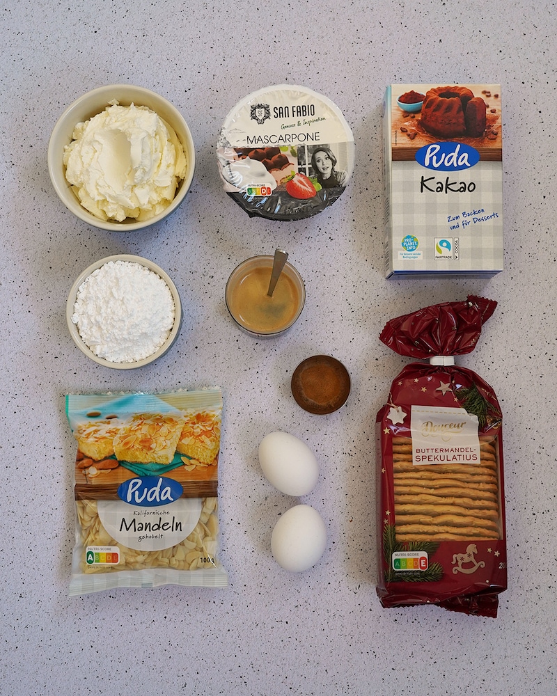Dieses Bild zeigt die Zutaten für das Spekulatius Tiramisu.