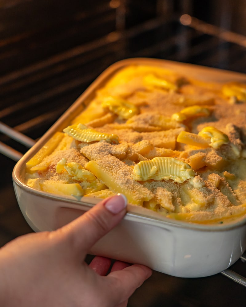 Kartoffelauflauf mit Spinat und Lachsfilet