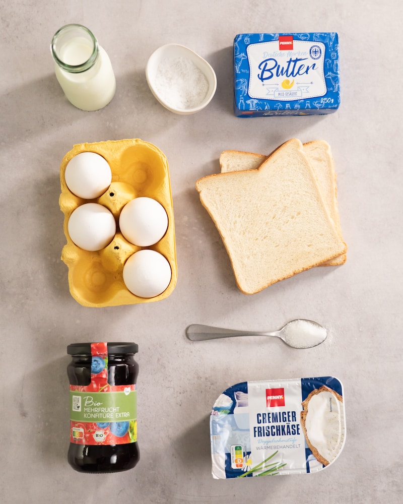 Dieses Bild zeigt alle Zutaten für unseren French-Toast.
