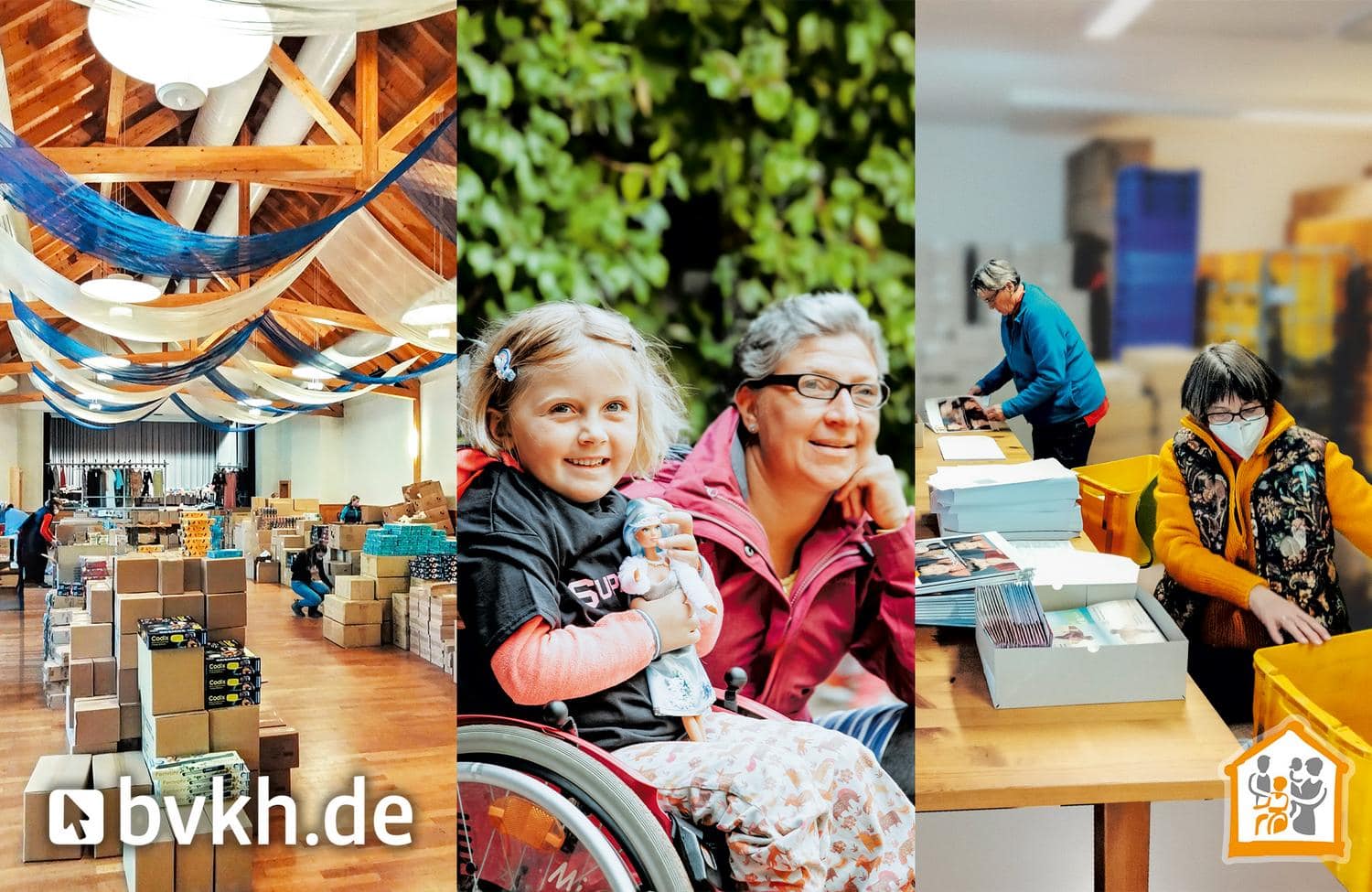 Collage mit Einblicken in die Kinderhospiz und die Hilfspakete