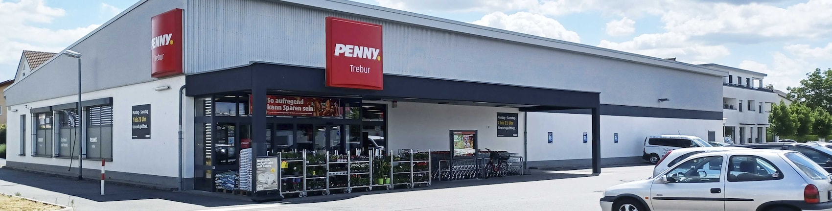 Sie sehen den Eingang vom Penny Markt in Trebur, Vordere Oderstr. 1