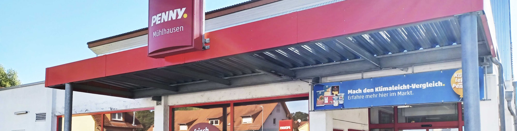 Sie sehen den Eingang vom Penny Markt in Muehlhausen/Kraichgau Friedrich-Ebert-Str. 2