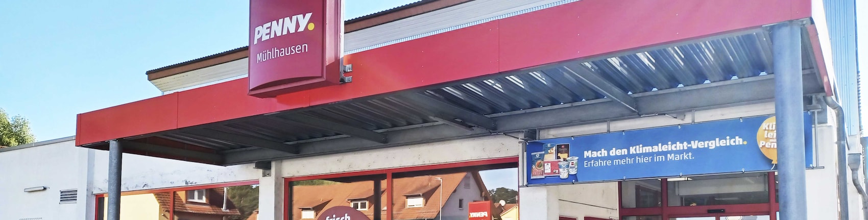 Sie sehen den Eingang vom Penny Markt in Muehlhausen/Kraichgau Friedrich-Ebert-Str. 2