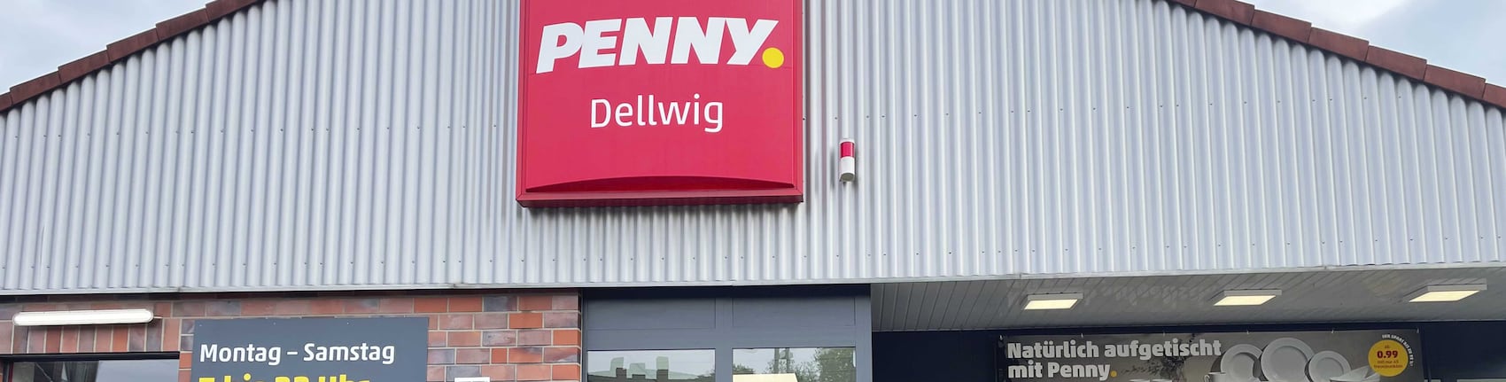 Sie sehen den Eingang vom Penny Markt in Essen - Dellwig, Donner Str. 218-220