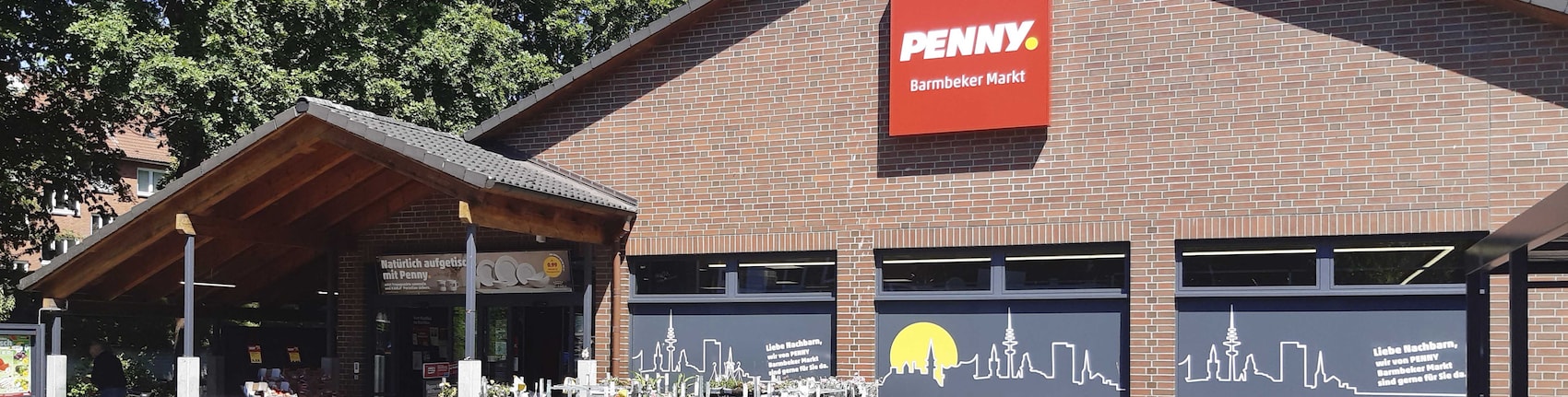 Sie sehen den Eingang vom Penny Markt in Hamburg, Hufnerstr. 4C