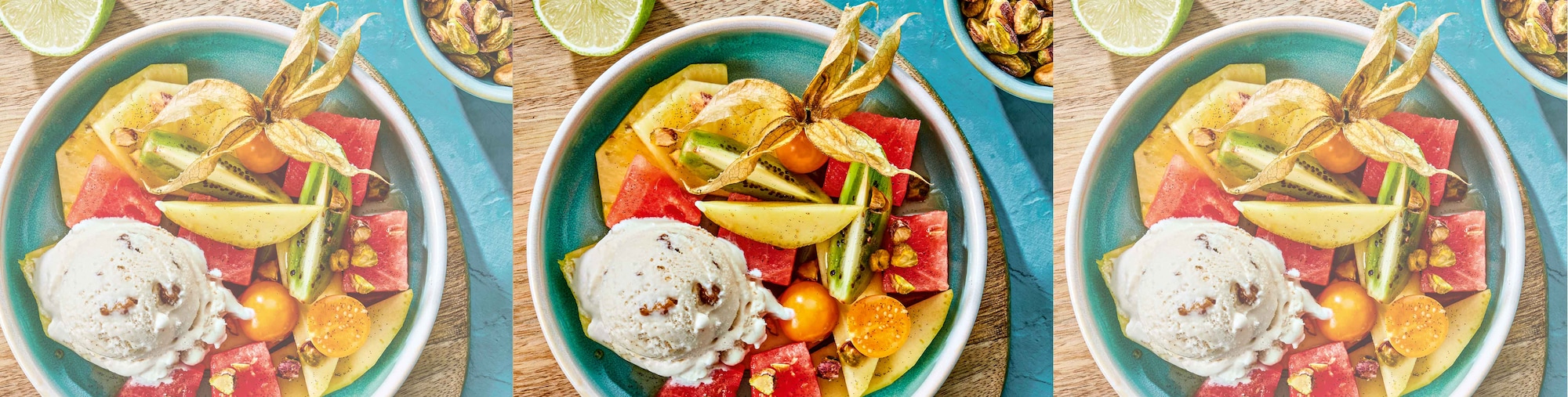 Dieses Bild zeigt den fertigen exotischen Fruchtsalat.