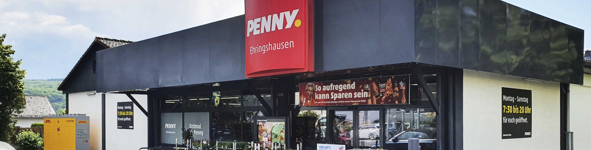 Sie sehen den Eingang vom Penny Markt in Ehringshausen, Herborner Str. 46-52