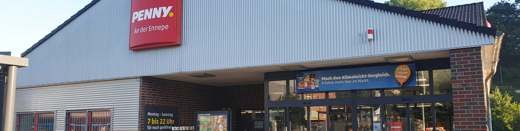 Sie sehen den Eingang vom Penny Markt in Hagen - Haspe, Enneper Str. 112-116