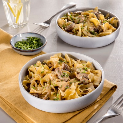 Dieses Bild zeigt die Pasta mit Pilzrahm