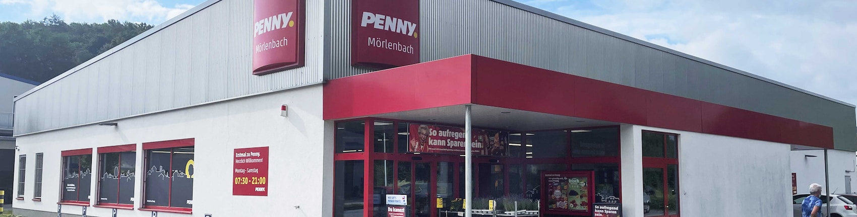 Sie sehen den Eingang vom Penny Markt in Mörlenbach, Weinheimer Str. 64b