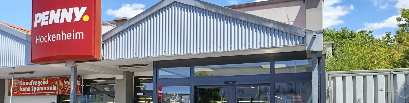 Sie sehen den Eingang vom Penny Markt in Hockenheim Max-Planck-Str. 1