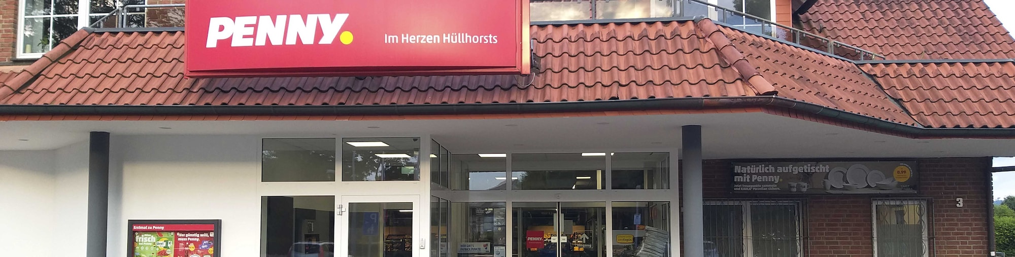 Sie sehen den Eingang vom Penny Markt in Huellhorst, Hauptstr. 3