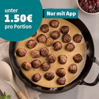 Das Bild zeigt unsere fertigen Köttbullar in Sahnesoße. 
