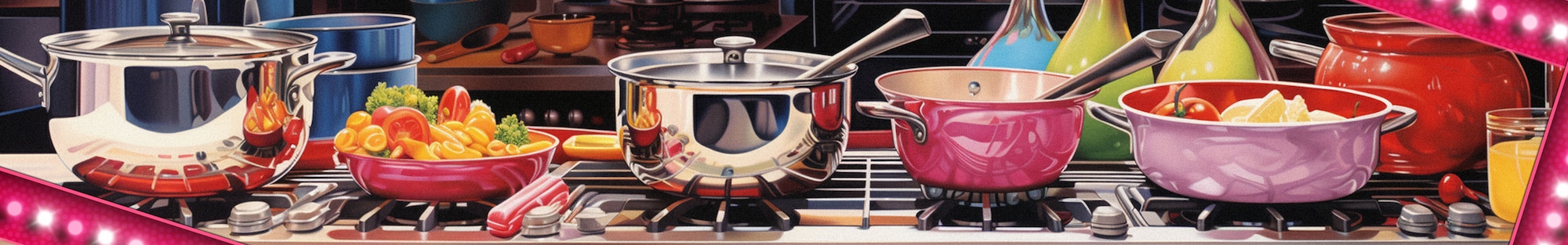 Verschiedene bunte Kochtöpfe 