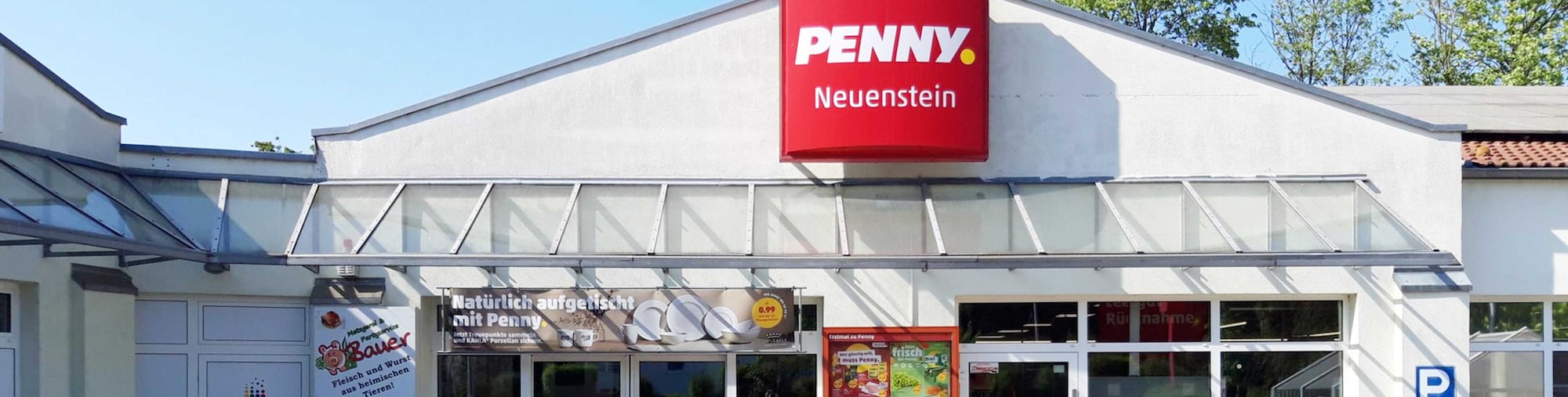 Sie sehen den Eingang vom Penny Markt in Neuenstein, Kirchensaller Str. 27