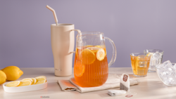 Das Bild zeigt den fertigen Zitronen-Eistee mit Legal Line.