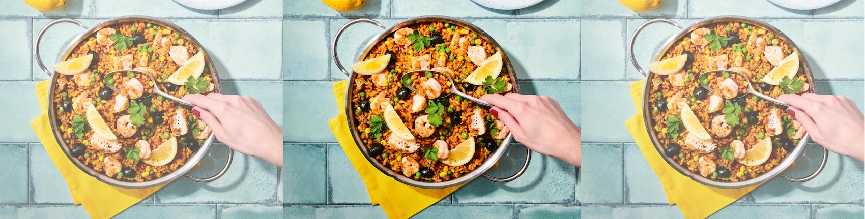 Fisch-Paella mit Zitrone
