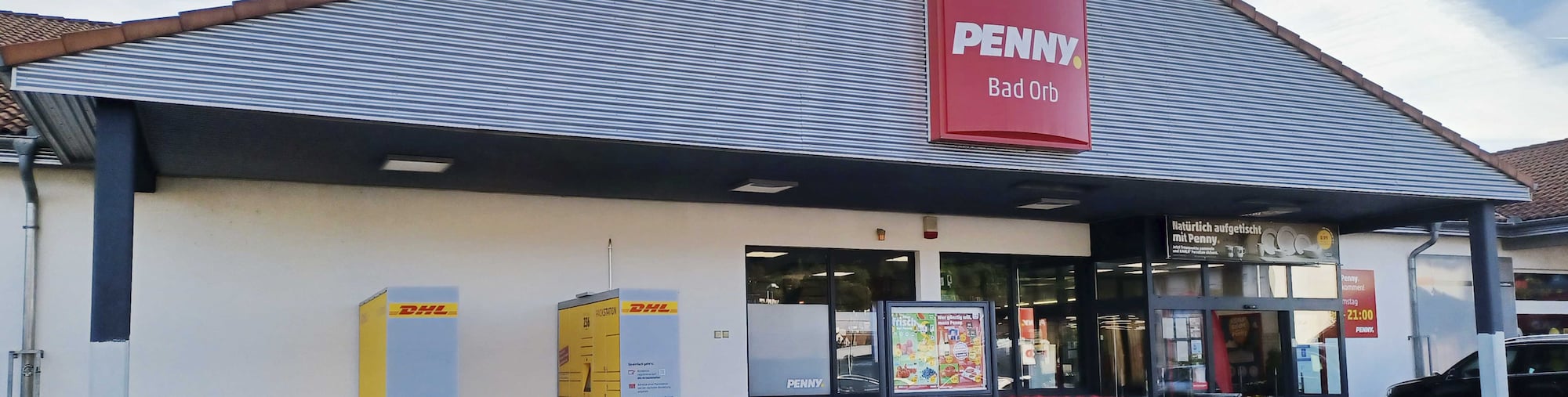 Sie sehen den Eingang vom Penny Markt in Bad Orb Gewerbestr. 4/Martinusstr.