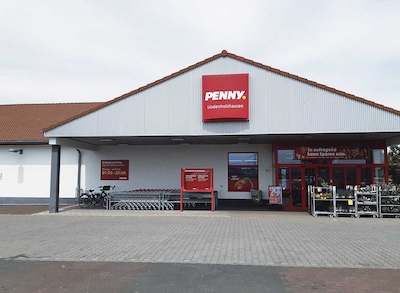 Sie sehen den Eingang vom Penny Markt in Limburg/Lindholzhausen, Frankfurter Strasse B8