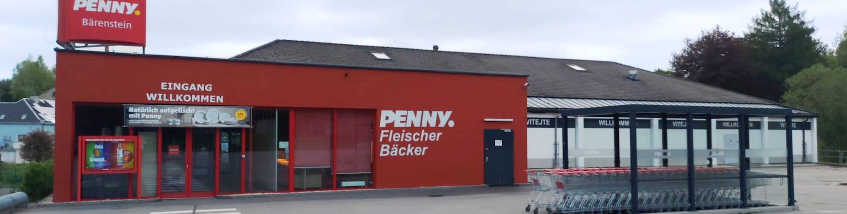 Sie sehen den Eingang vom Penny Markt in Bärenstein Oberwiesenthaler Str. 15