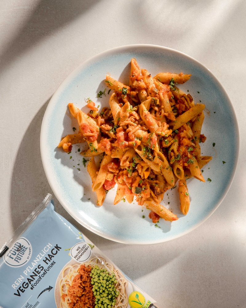 Dieses Bild zeigt unsere Veganer Pasta Bolognese.