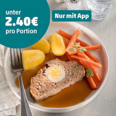 Auf diesem Bild siehst du wie der Hackbraten angeschnitten wird.