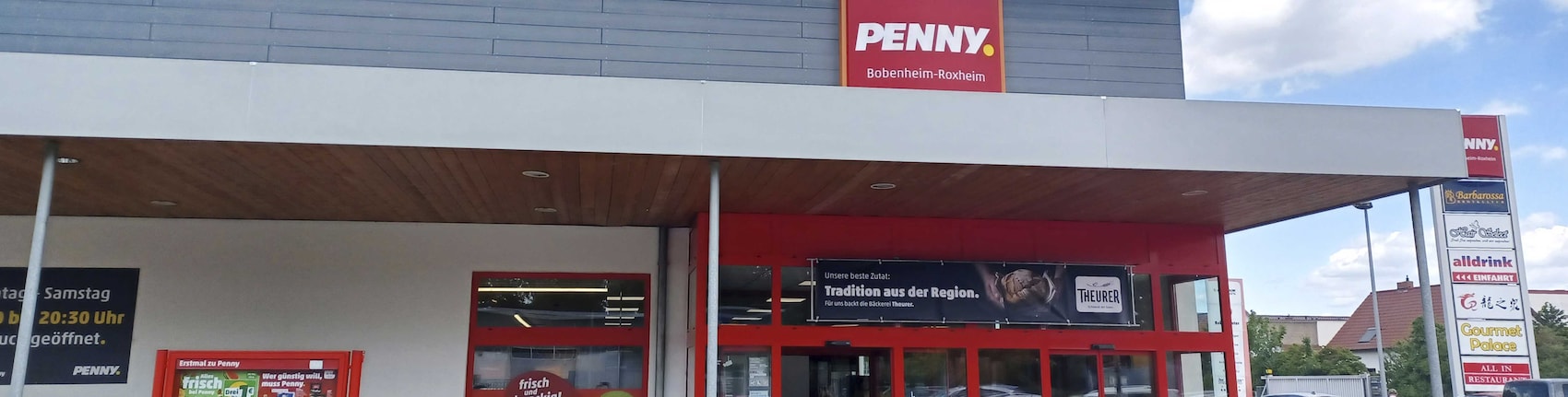 Sie sehen den Eingang vom Penny Markt in Bobenheim/Roxheim, Wormser Landstr. 29