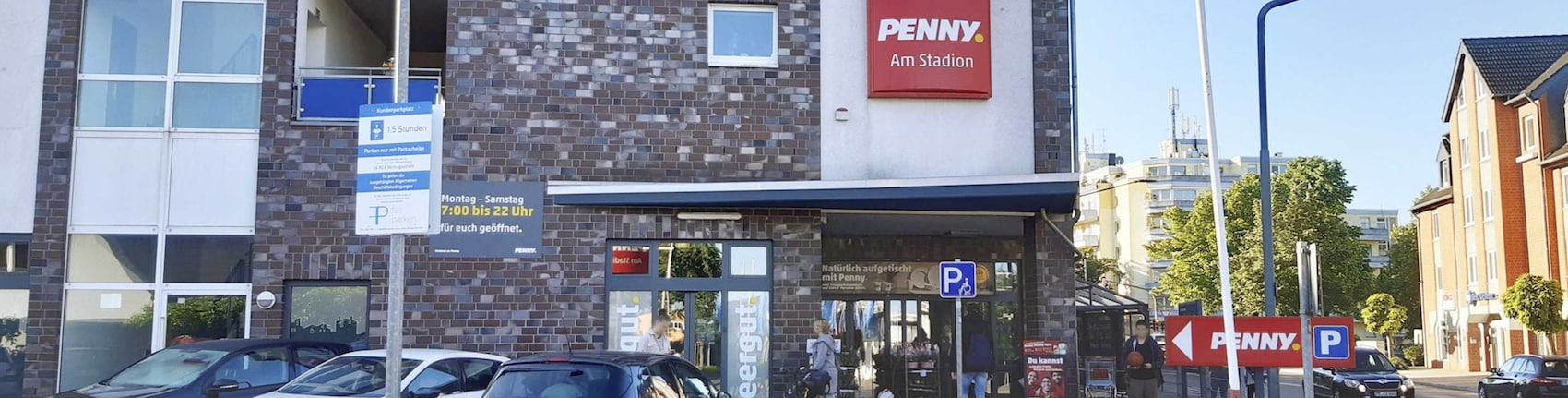 Sie sehen den Eingang vom Penny Markt Ratingen – Zentrum Stadionring 4