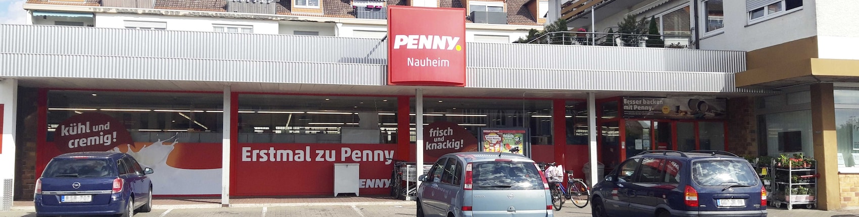 Sie sehen den Eingang vom Penny Markt in Nauheim, Am Schafsteg 1-7