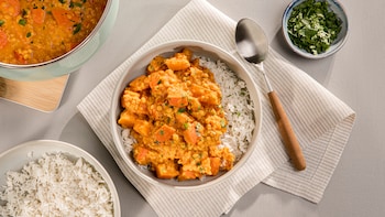 Kürbis Linsen Curry mit Reis