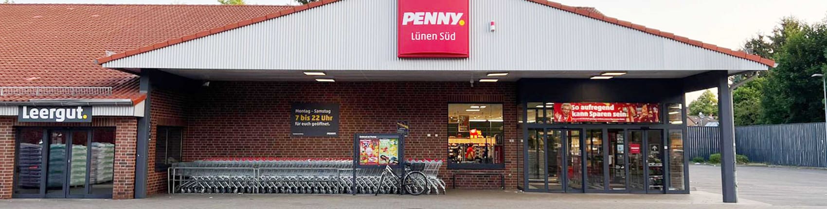 Sie sehen den Eingang vom Penny Markt in Lünen - Süd, Jaegerstrasse 12A