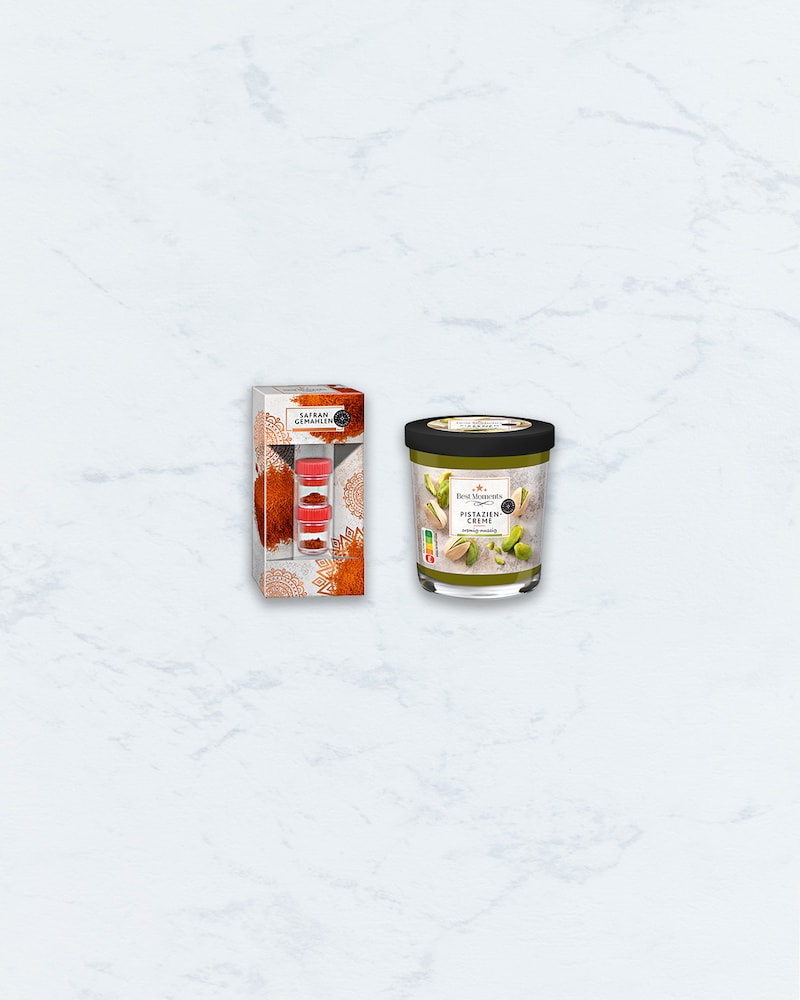 Dieses Bild zeigt das gemahnende Safran und die Pistaziencreme.