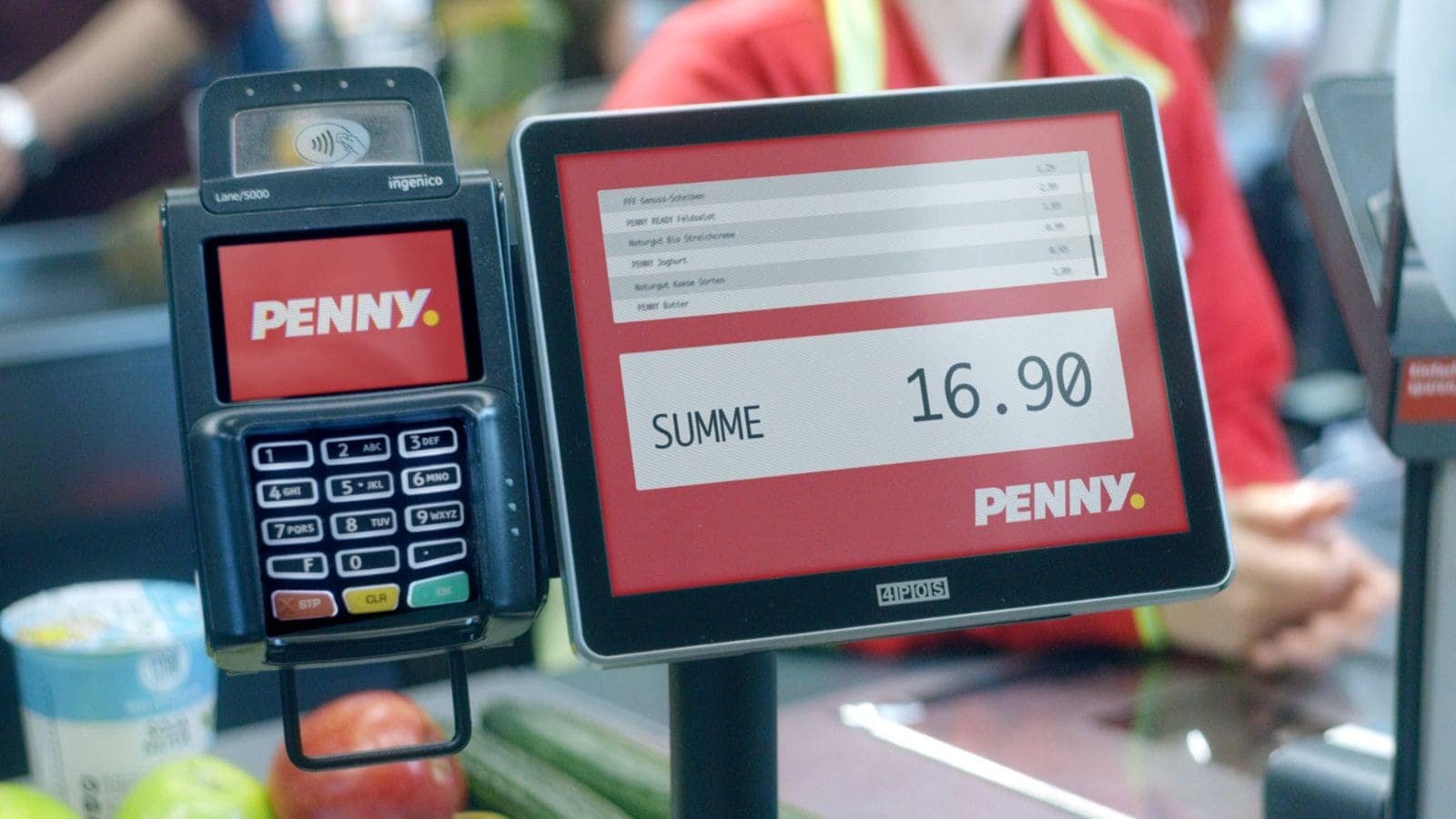 Ein Kassenbildschirm in einem PENNY Markt