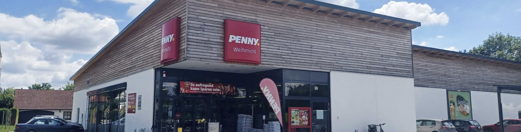 Sie sehen den Eingang vom Penny Markt in Weihmichl, Hauptstraße 37