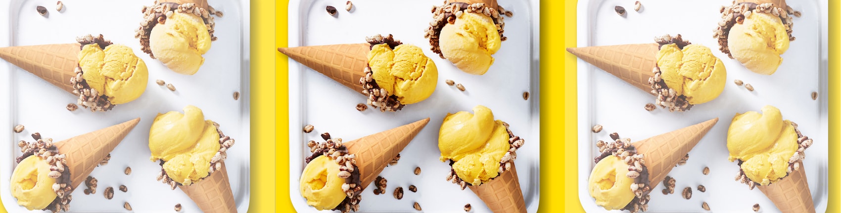 Mango-Sorbet im Knusperhörnchen