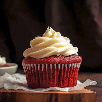 Dieses Bild zeigt die fertigen Red Velvet Cupcakes.