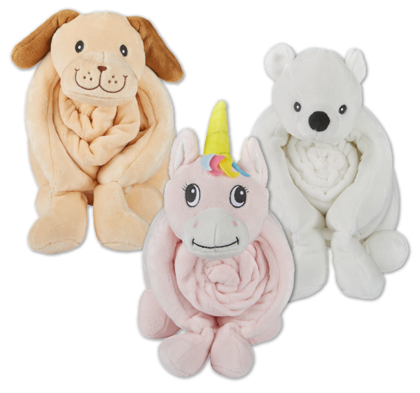 Kinder-Tierkissen oder Baby-Kuscheldecke mit Kissen 5.99