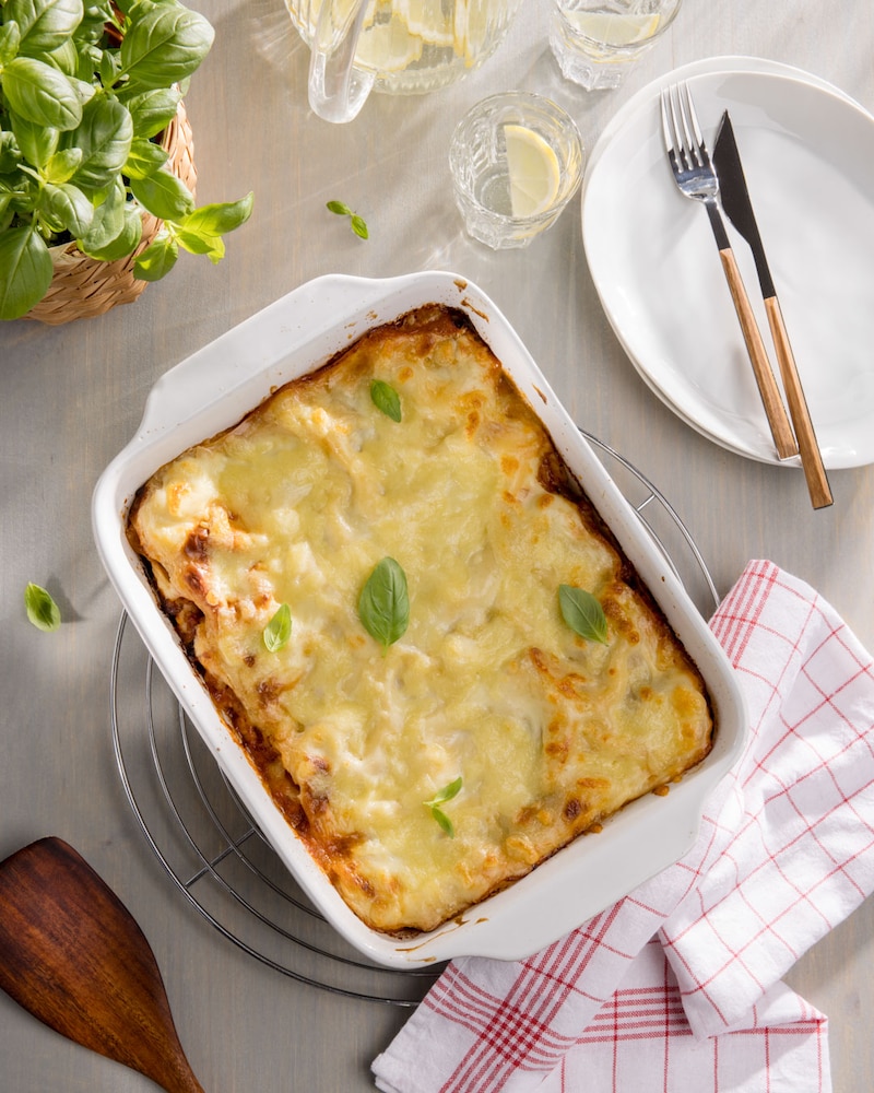 Dieses Bild zeigt, die fertige Lasagne Bolognese.