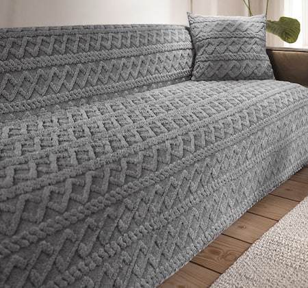 HOME IDEAS Living Jacquard-Sherpa-Sofaläufer oder -Deko-Kissen*