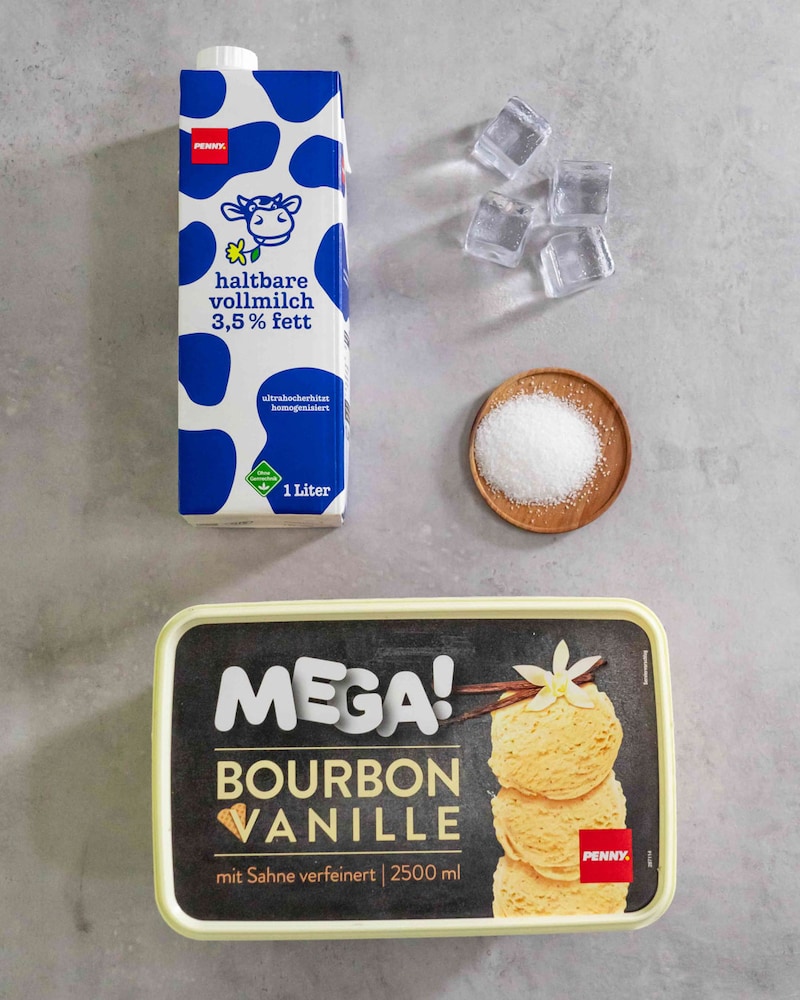 Diese Bild zeigt die Zutaten für den Vanillemilchshake.