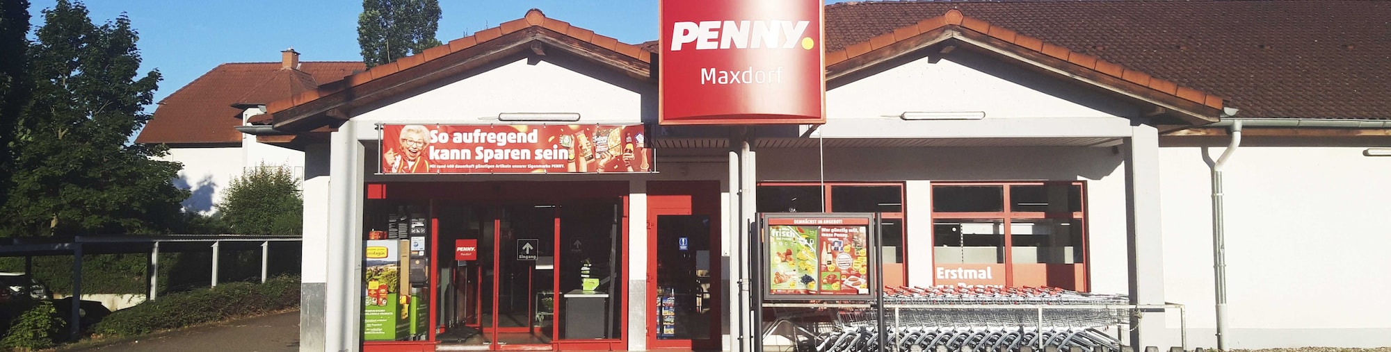 Sie sehen den Eingang vom Penny Markt in Maxdorf, Speyerer Str. 29