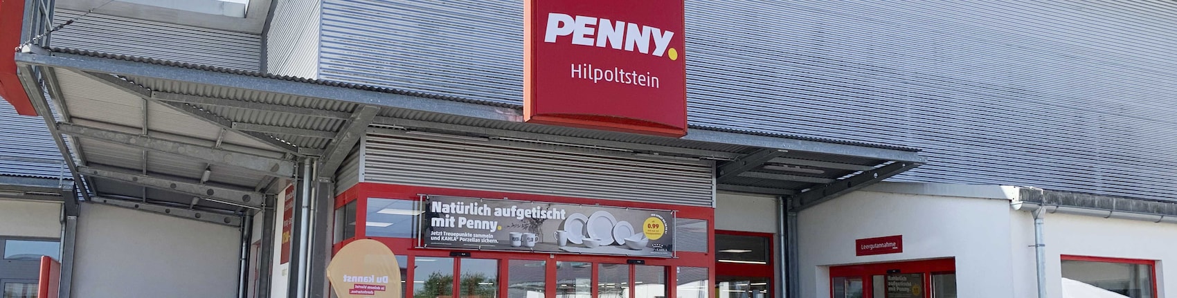 Sie sehen den Eingang vom Penny Markt in Hilpoltstein, Allersberger Str. 13