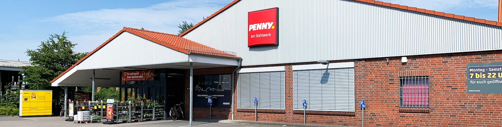 sie sehen den Eingang vom Penny Markt in Neumuenster Rendsburger Str. 38-44