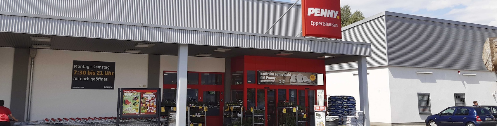 Sie sehen den Eingang vom Penny Markt in Eppertshausen, Einsteinstr. 2