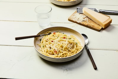 Dieses Bild zeigt die fertigen Spaghetti aglio e olio.