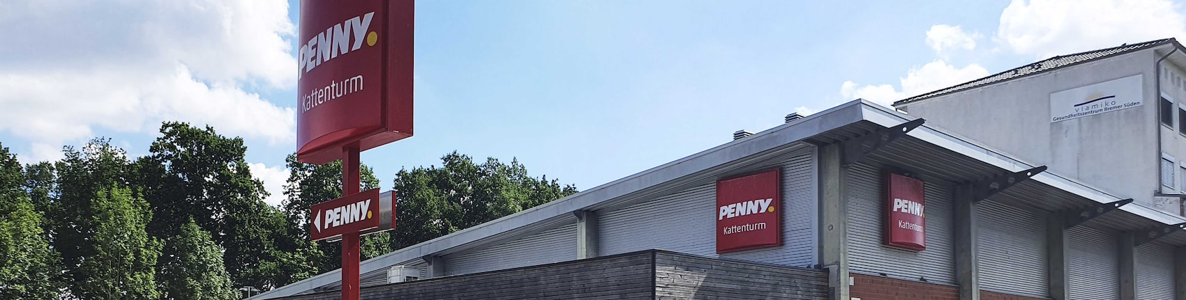 Sie sehen den Eingang vom Penny Markt in Bremen/Obervieland, Alfred-Faust-Str. 7