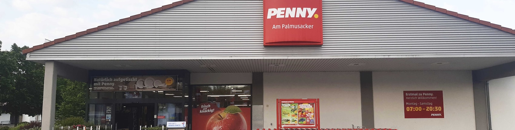 Sie sehen den Eingang vom Penny Markt in Bad Soden-Salmuenster Am Palmusacker 12